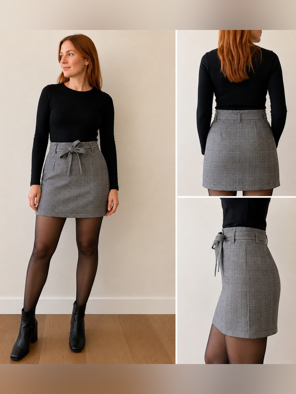 Twik by Simons paperbag plaid mini skirt size L, with belt